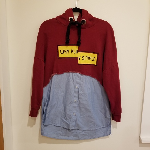 Zara Tops - Zara Woman Why Play Simple Distressed Hoodie